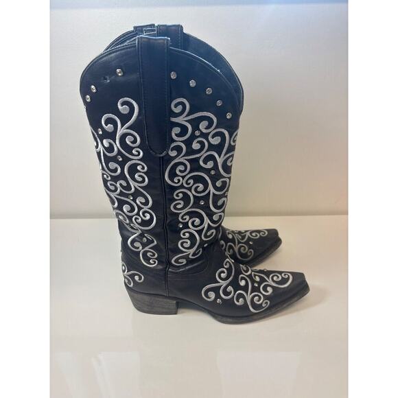 Lane LB00045A black womens boot sz 7 Us 37 Eur Cowgirl South Rodeo Embroid Rhine - Picture 4 of 4